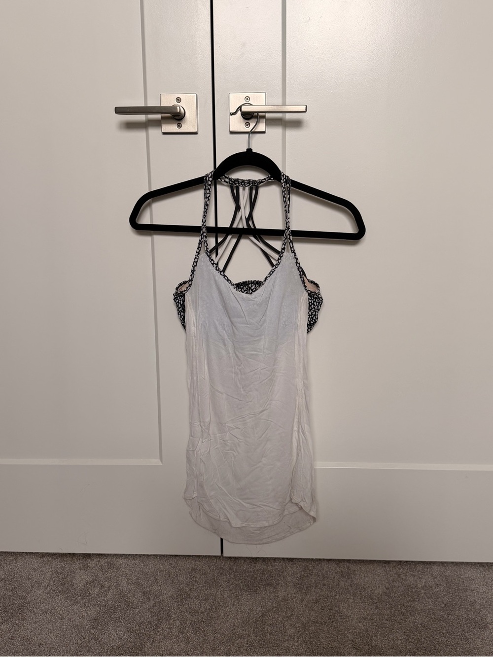 lululemon athletica White Layered Camisole with Black Patterned Trim